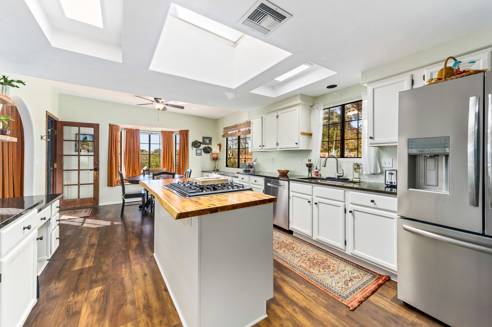 Kitchen with large skylight over island