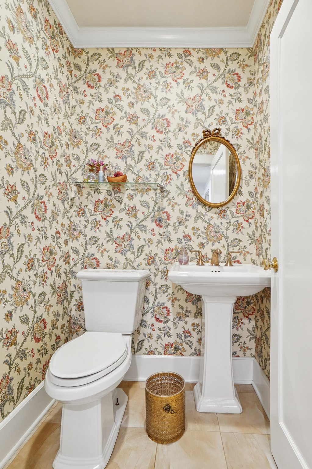 Perfectly polished first floor powder room makes a stylish statement.