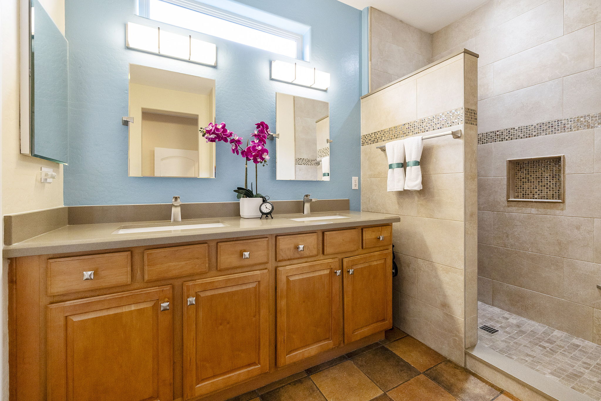 Walk in shower.