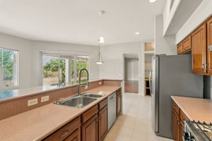 The large island provides ample counterspace for baking