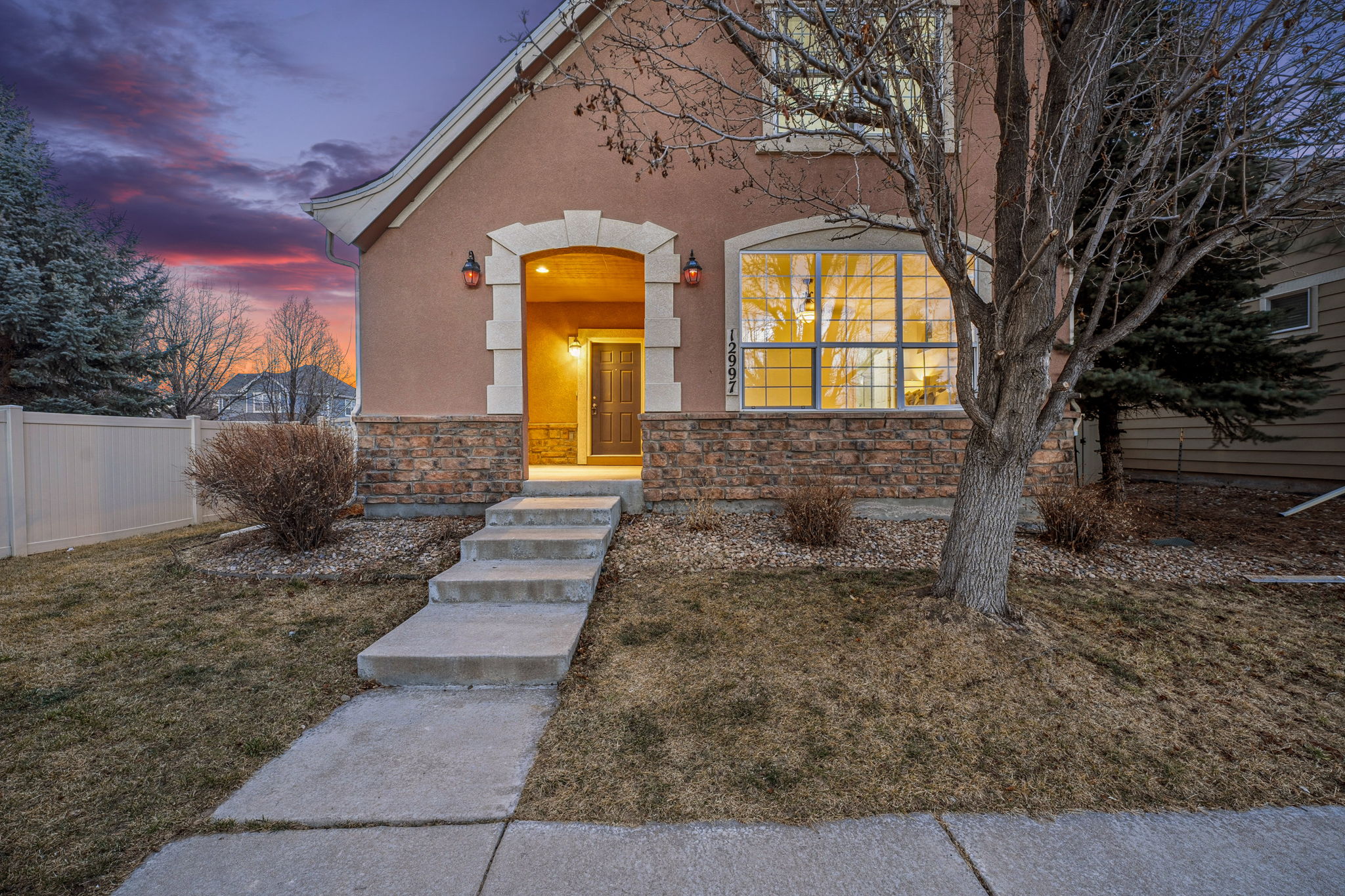 Front of the home at twilight