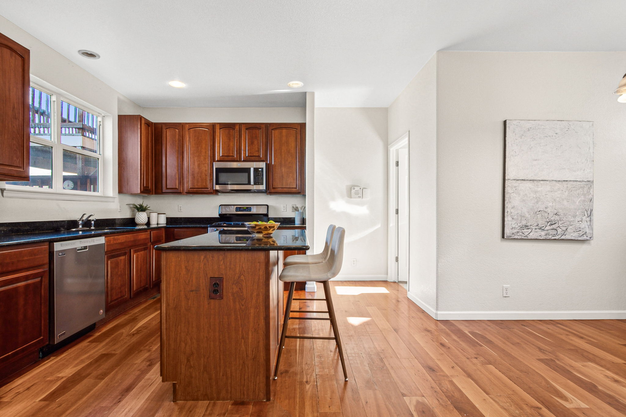 Kitchen conveniently placed for open-concept entertaining