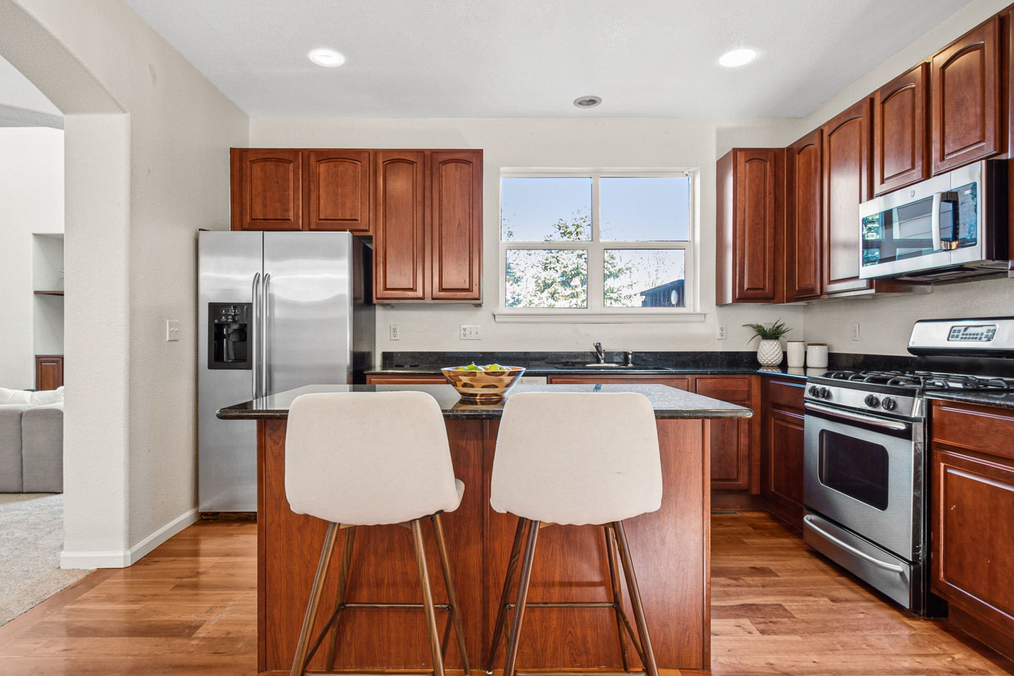 Kitchen conveniently placed for open-concept entertaining