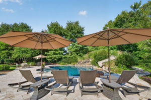 SALTWATER POOL Custom Heated Saltwater Pool with Travertine Coping And Patio Surround/Natural Stone Waterfall/Custom Slide/Pennsylvania Moss Rock Diving Stone. Polaris Aqua Plus Robotic Pool Cleaner (included).