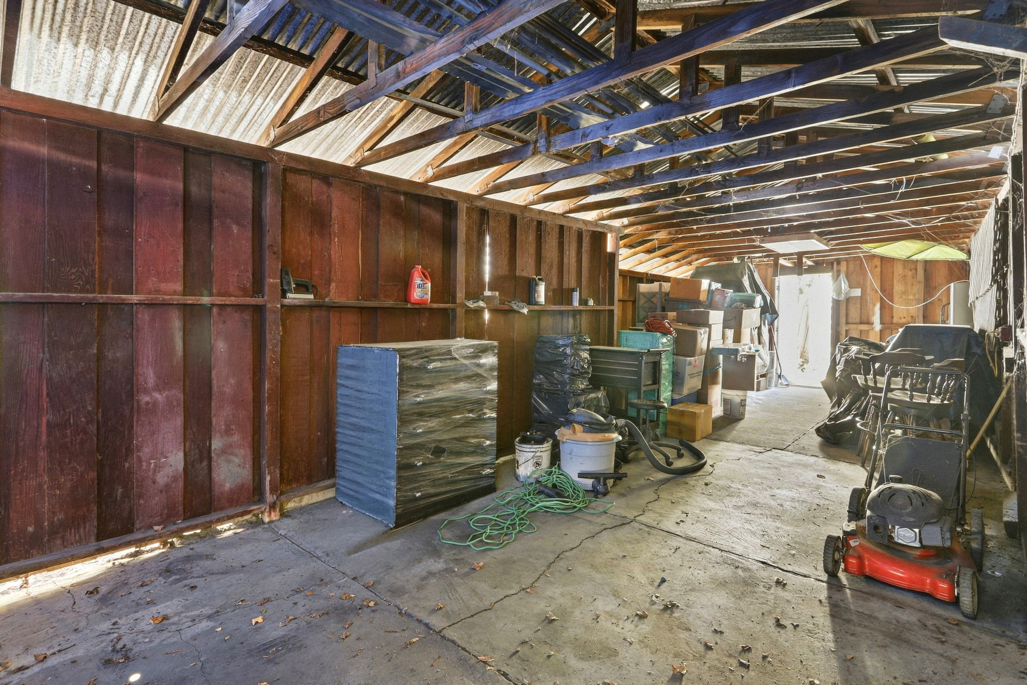 Storage Shed Interior under Tin Roof
