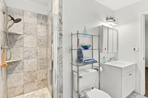 Very Spacious natural Carrera Marble Master Bath!