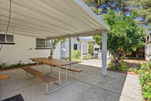 View of 518 sf. Shed Entrance from the Backyard Patio