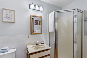 This private ¾ bath completes the lower-level primary suite—offering convenience and separation within a fully self-contained living space.