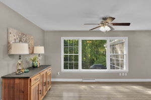 Expansive picture window in family room