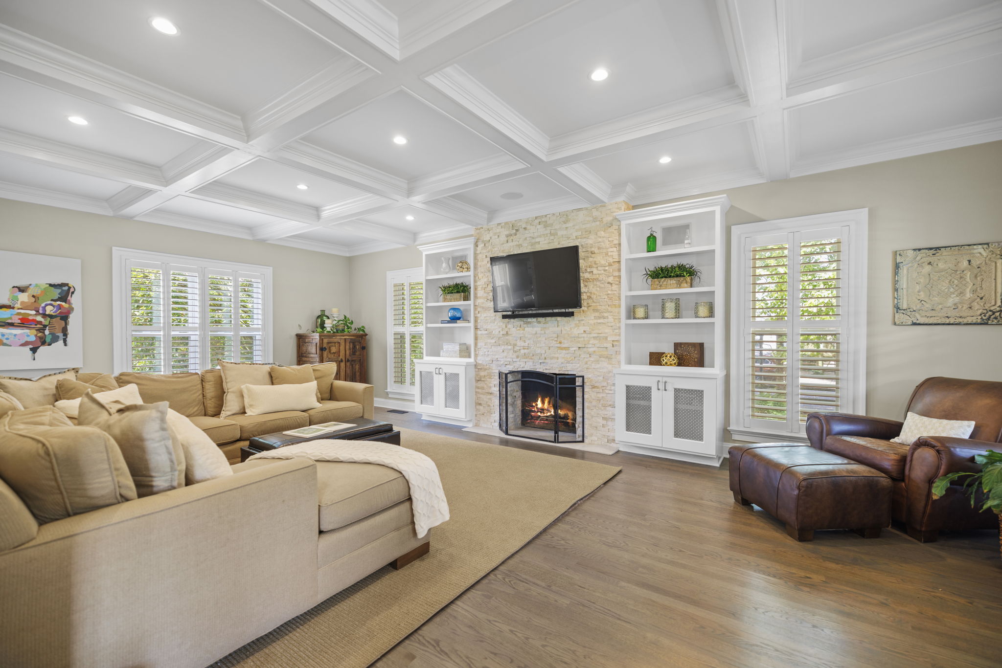 Living Room with Wood-burning Fireplace