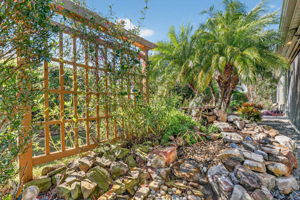 Rear Rock Garden with Waterfall and Privacy Trellis