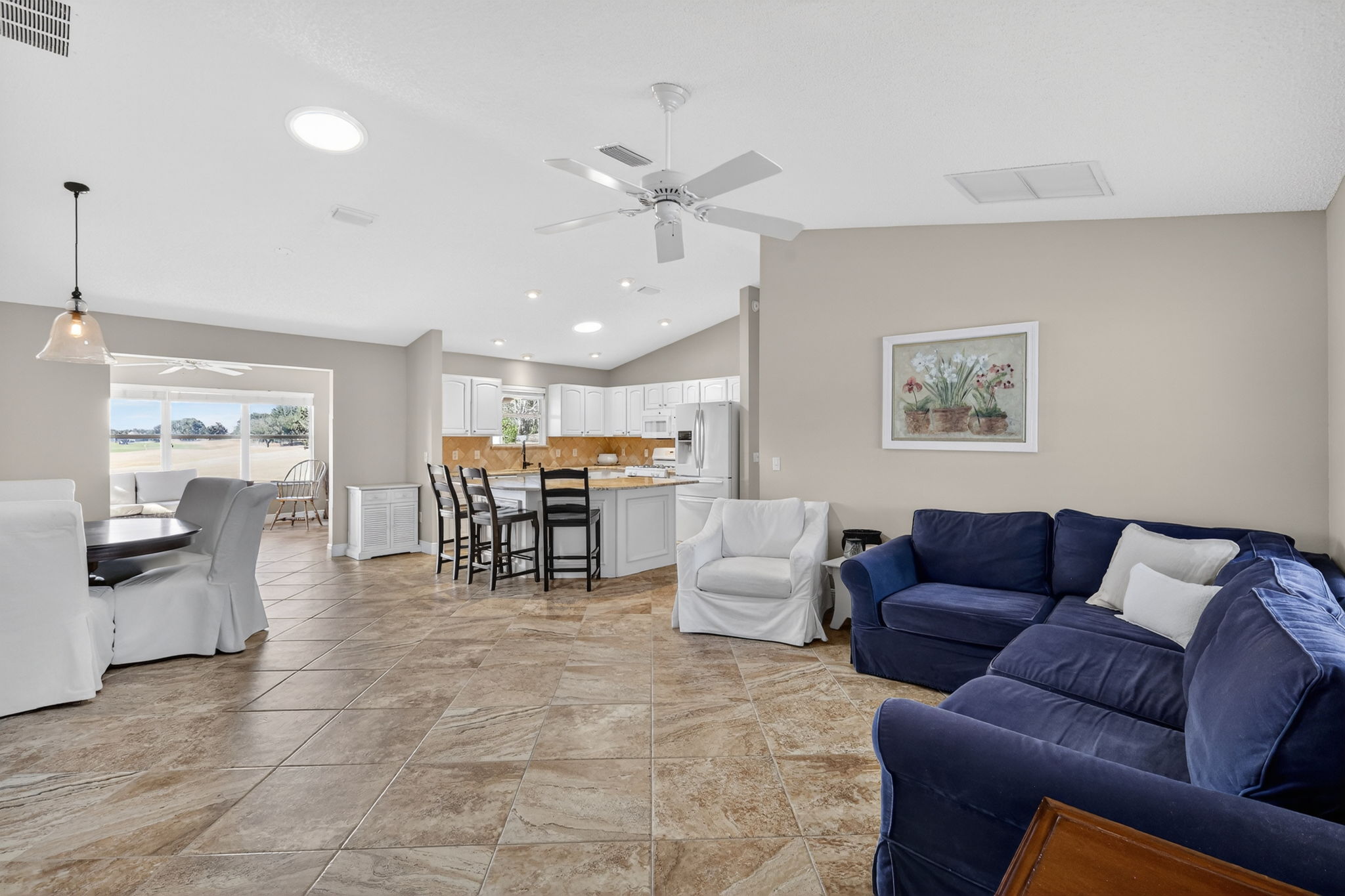 Kitchen, Dining, and Living Rooms