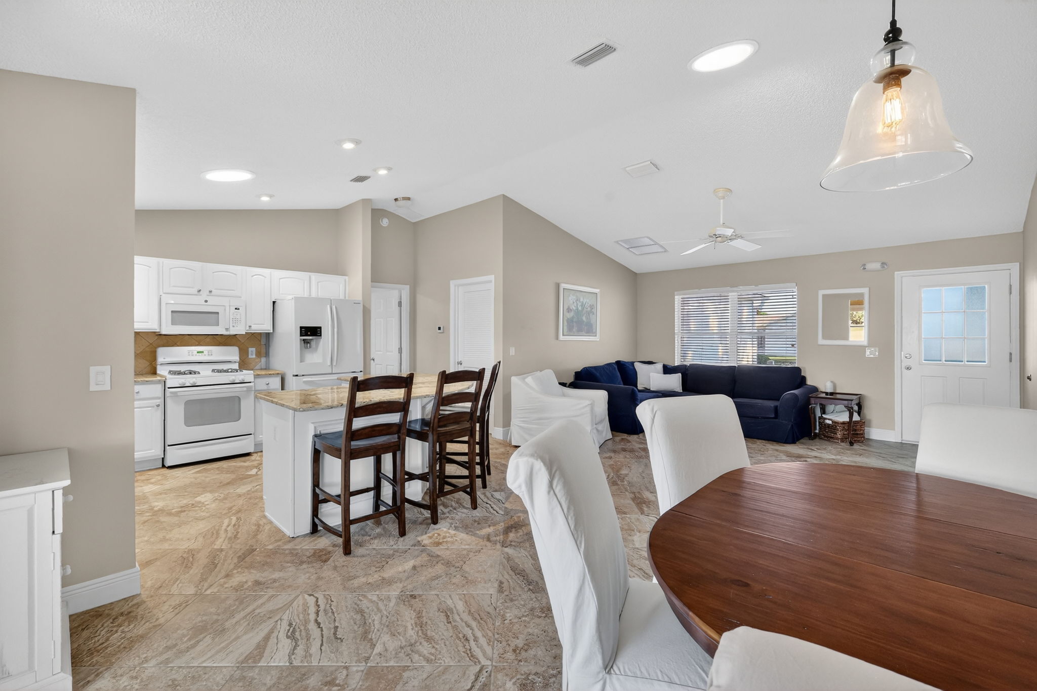 Kitchen, Dining, and Living Rooms