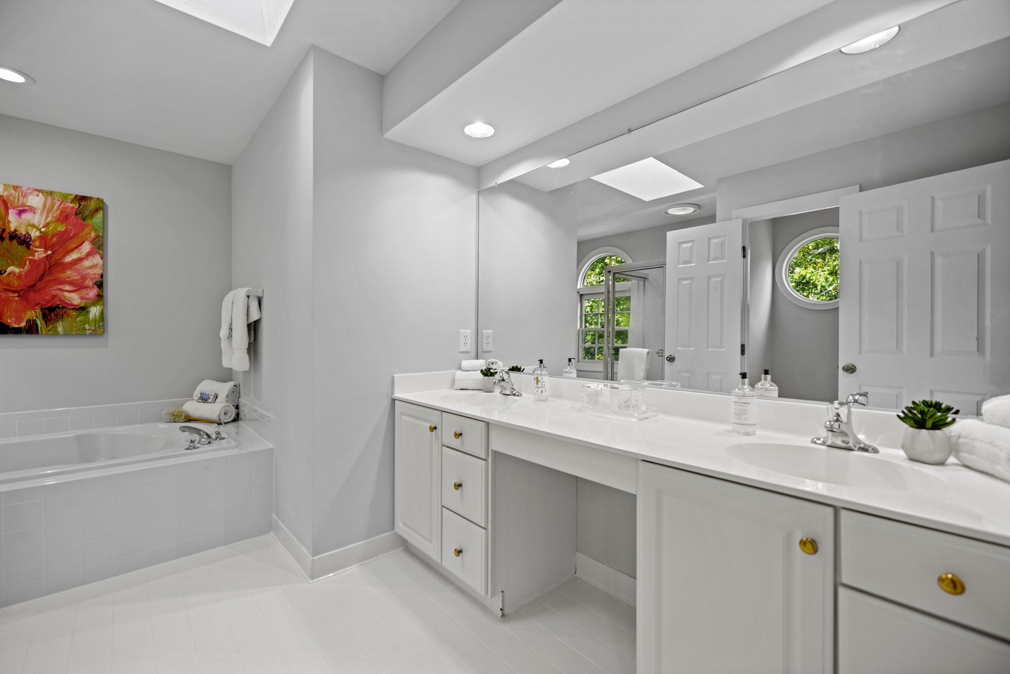 Primary Bath with Dual Vanities and Skylight
