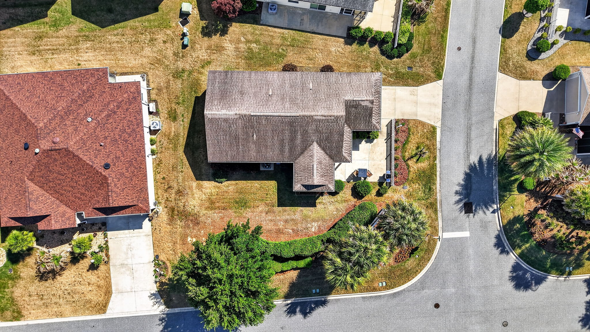 Aerial Side Elevation with Large Corner Lot and Privacy Landscaping