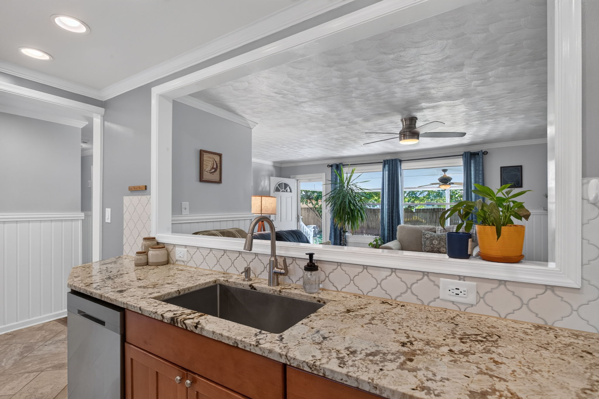 Kitchen Overlooks Living.