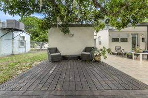 Wood deck sitting are