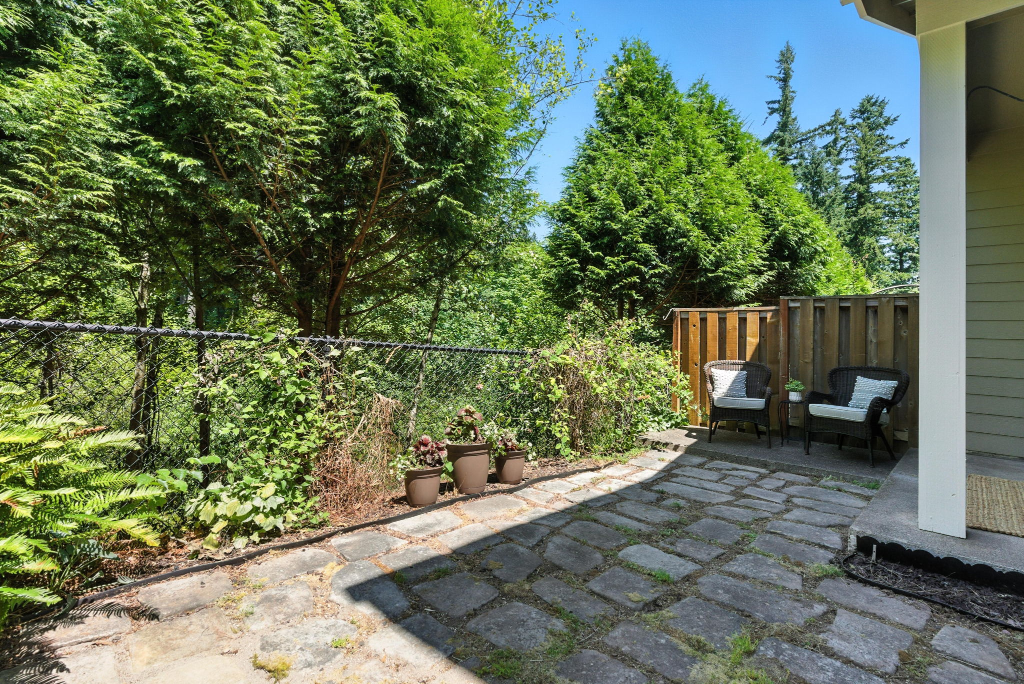 Serene backyard overlooking green space