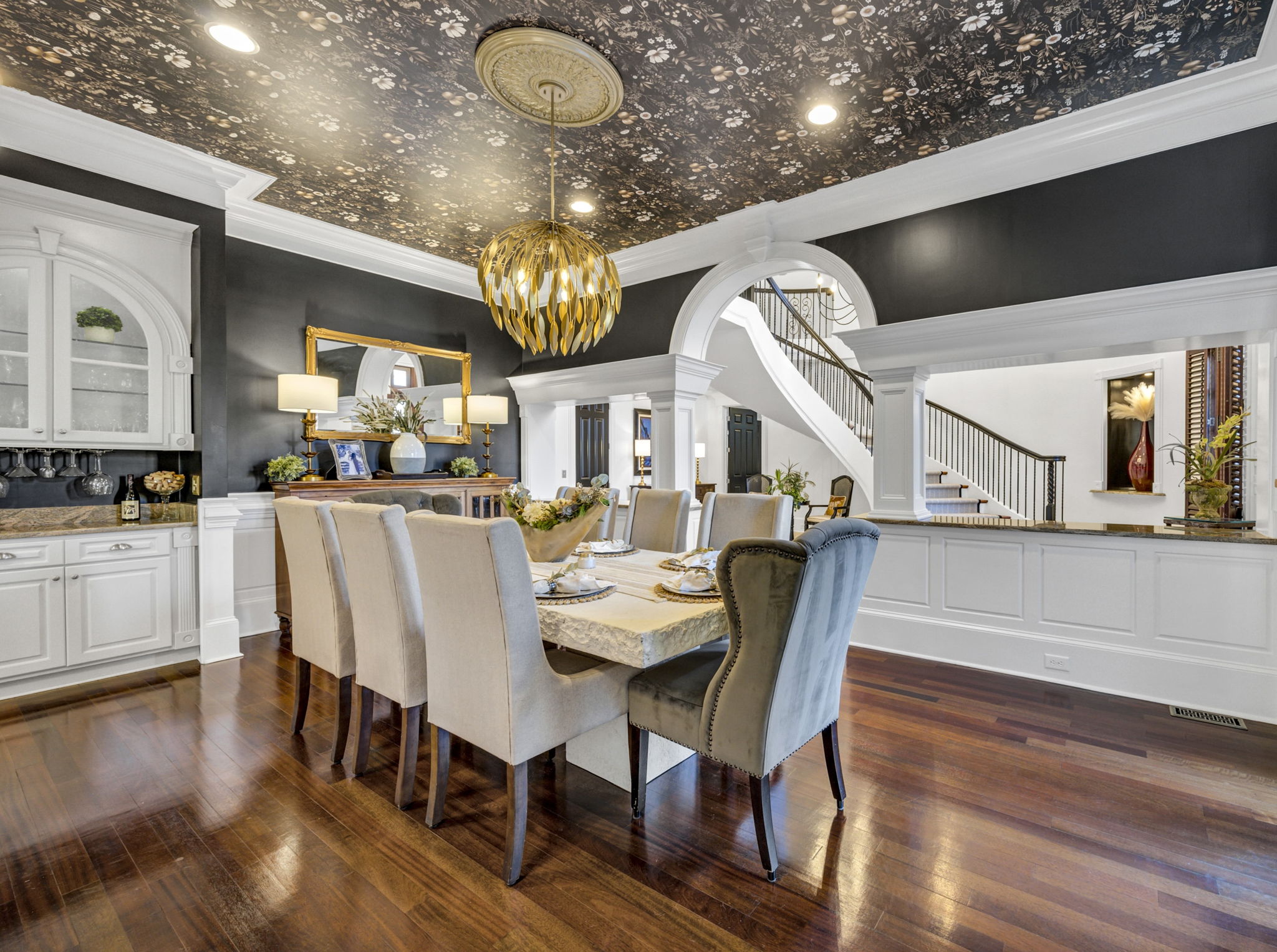 2 built-in butlers niches; rich moldings and trim throughout the home