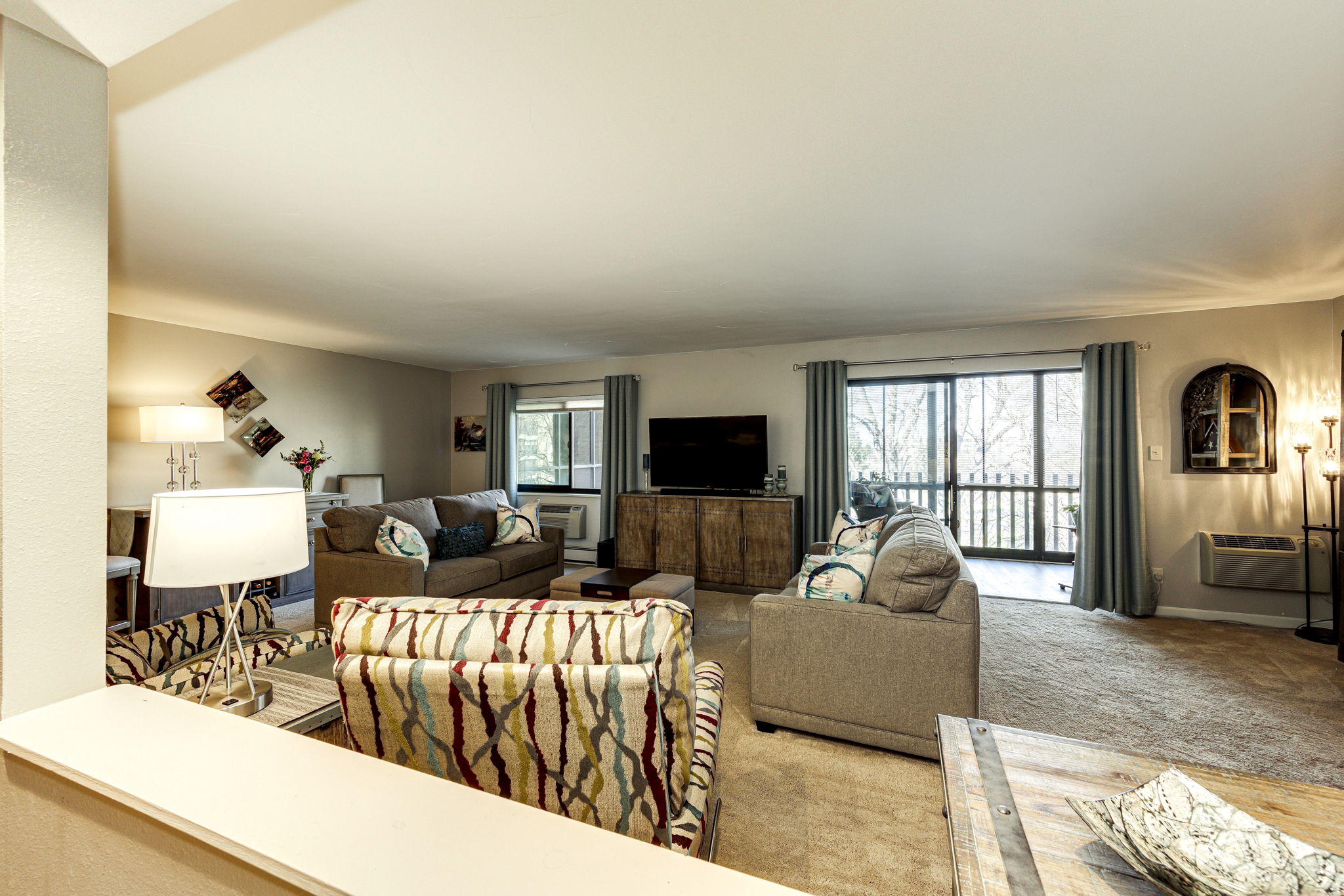 View from the kitchen area into the living room area
