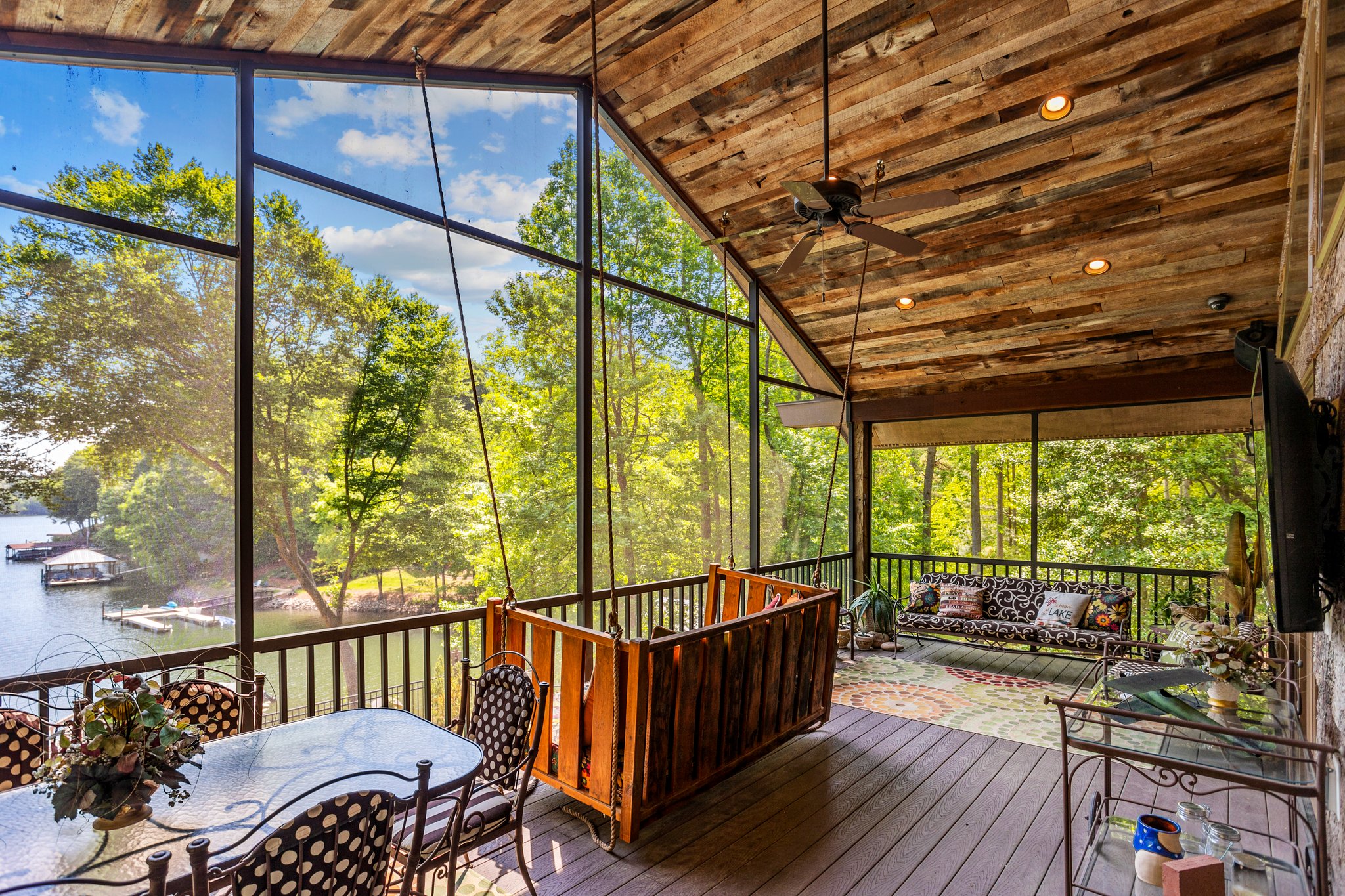 Full bed swing hung from the rafters!