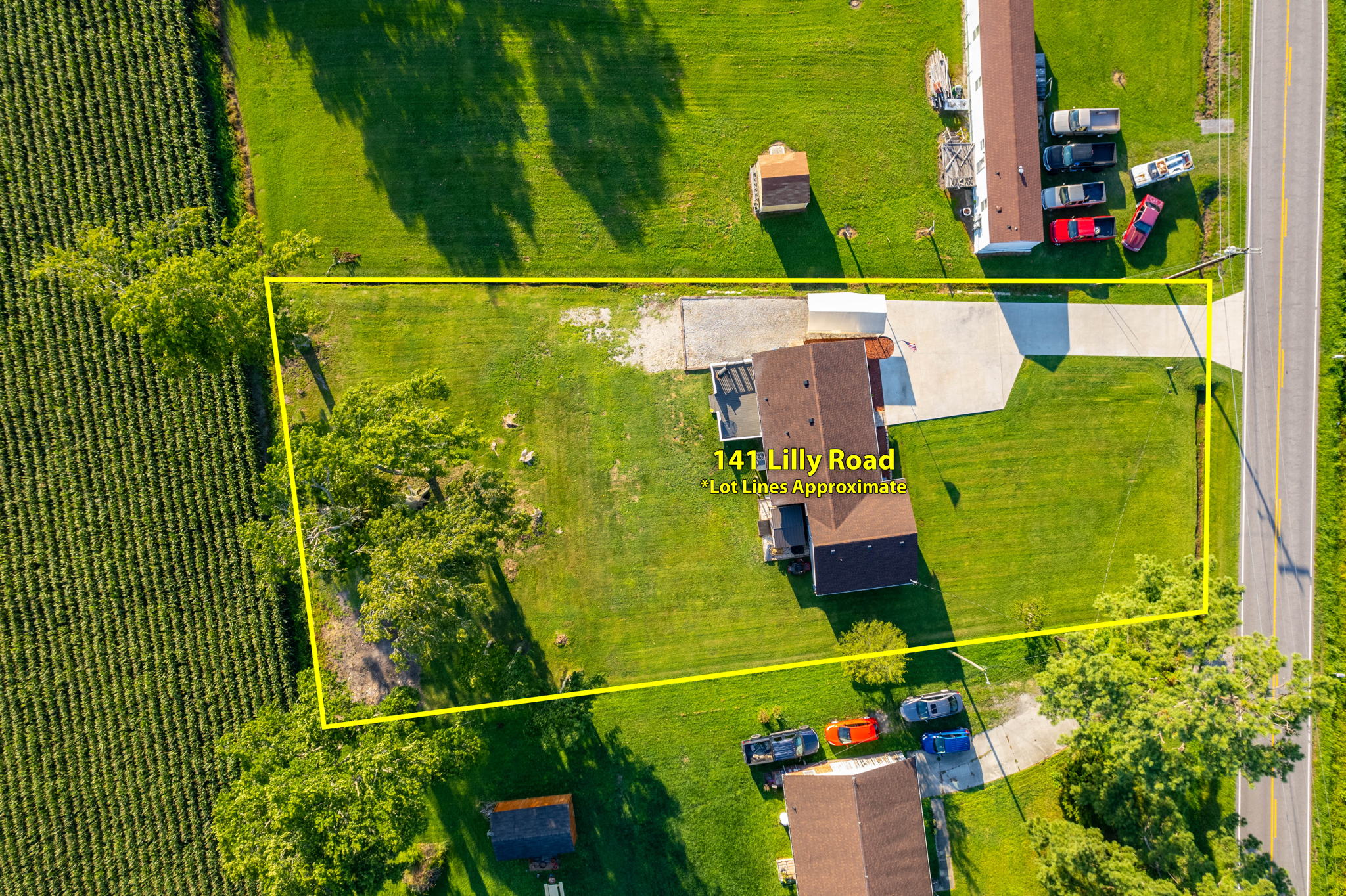 141 Lilly Rd | Aerial Overview - Lot Lines