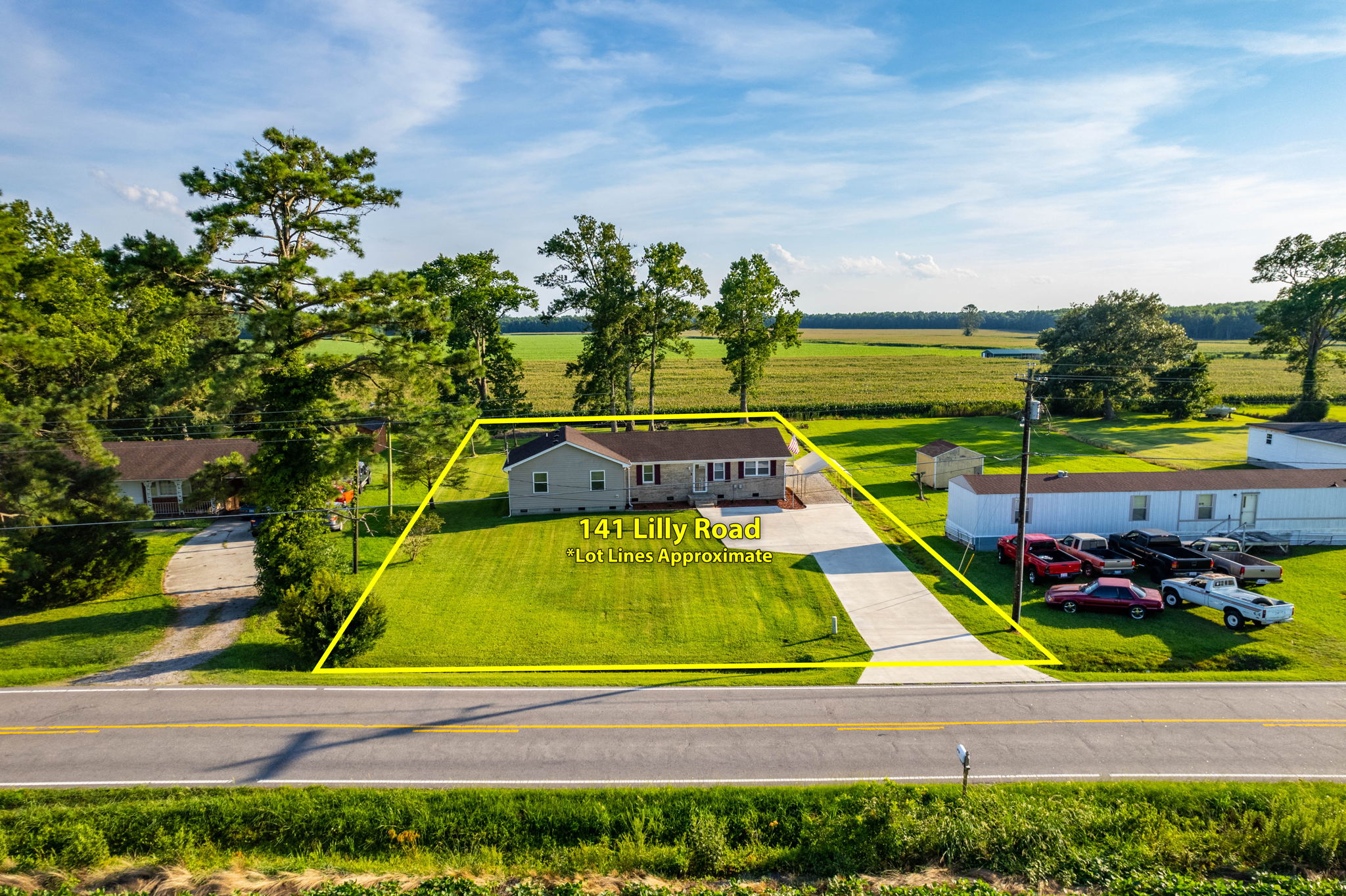 141 Lilly Rd | Aerial Front | Lot Lines