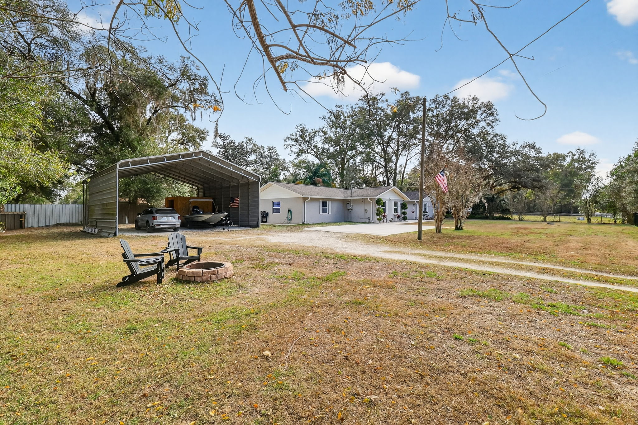 Front Driveway, Firepit, and Pool Barn