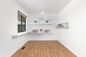 Dining Area. Built-in shelves, perfect for a library or creative decor