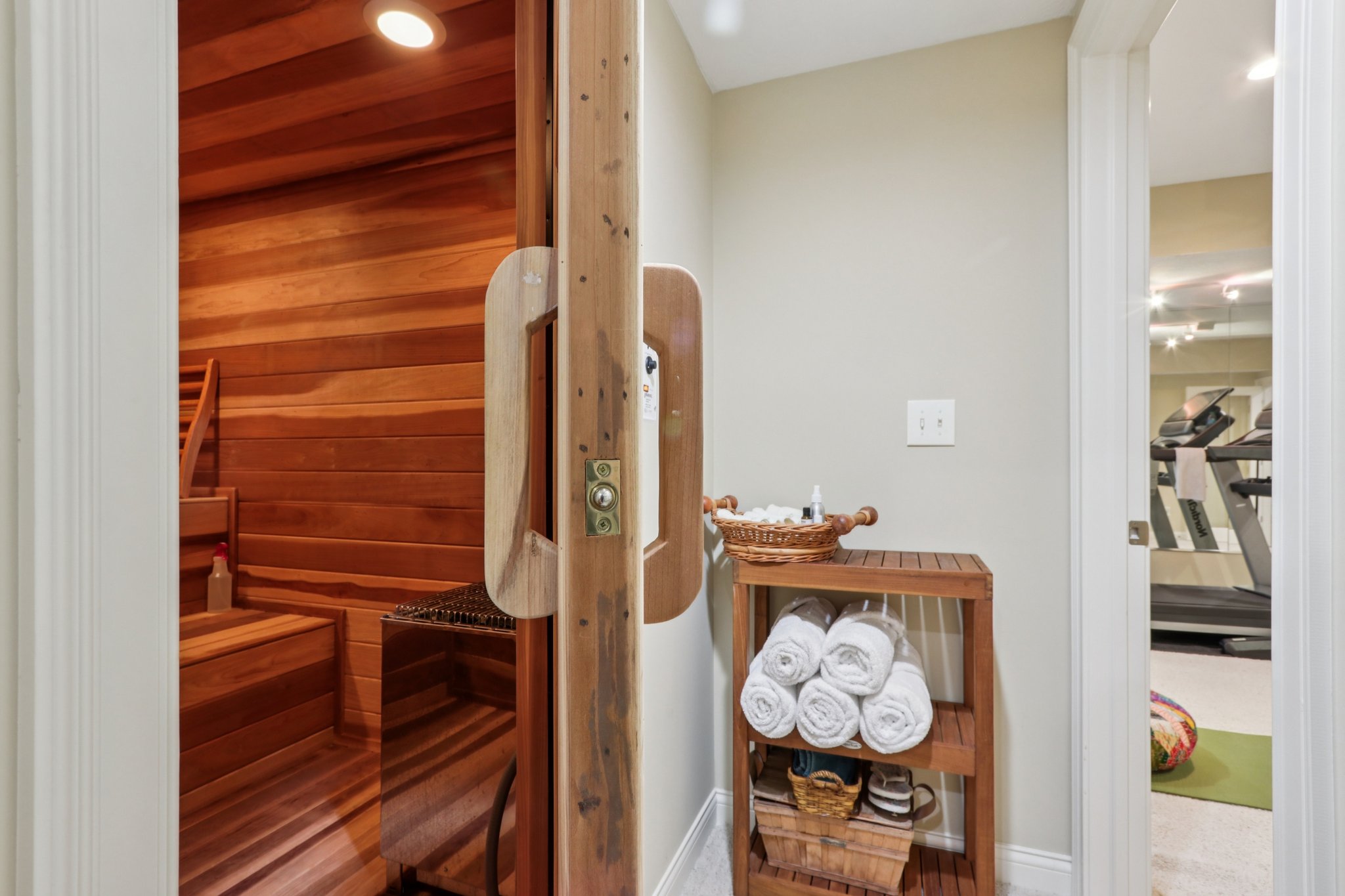 Relaxing Sauna / steam room with recessed lighting