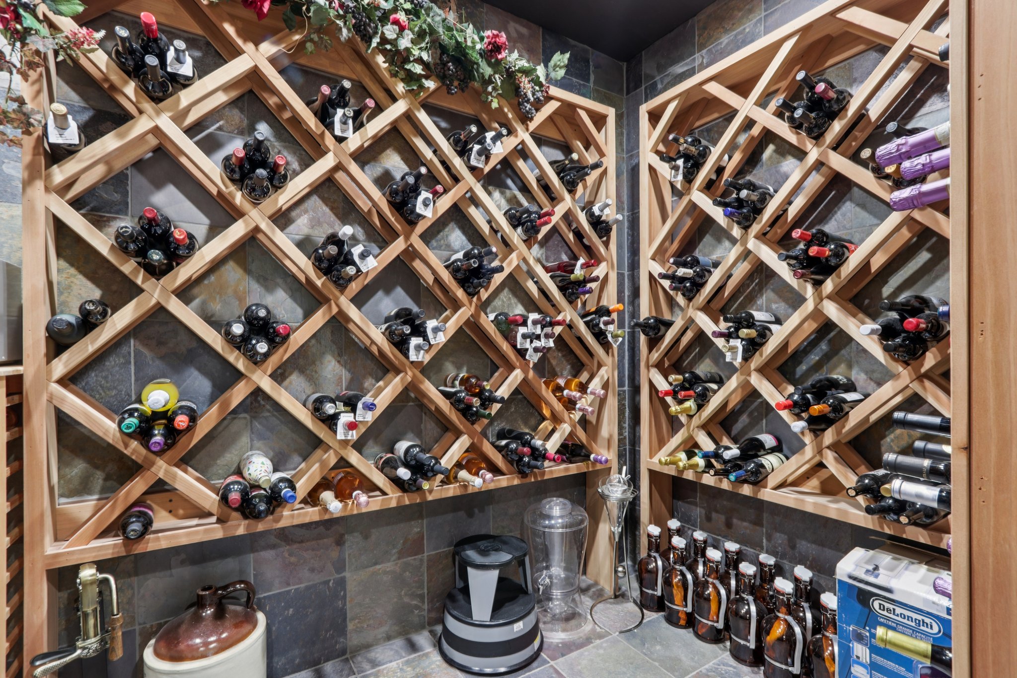 Wine Cellar located behind the bar in the lower level