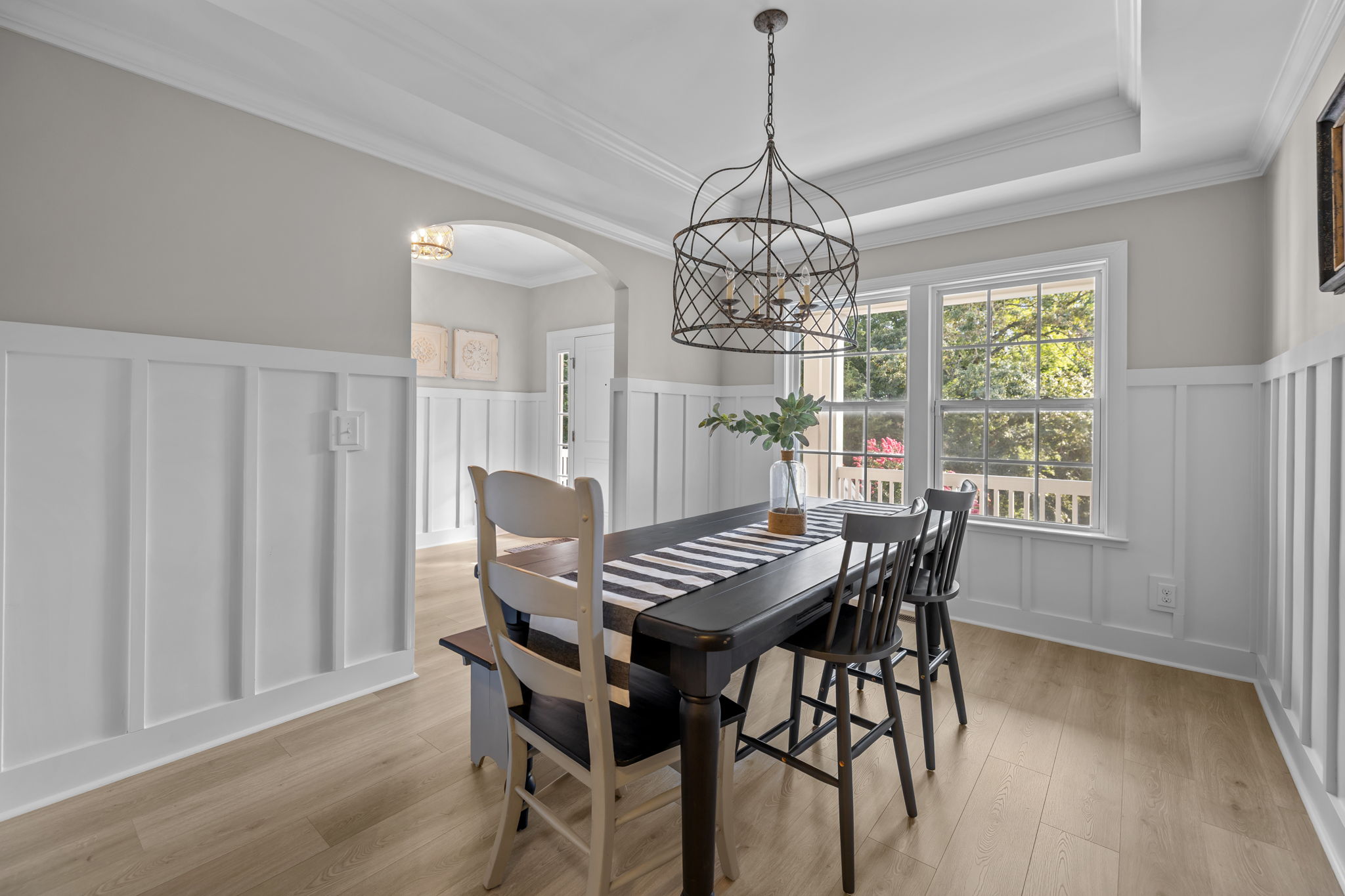 Custom wainscoting in formal dining room