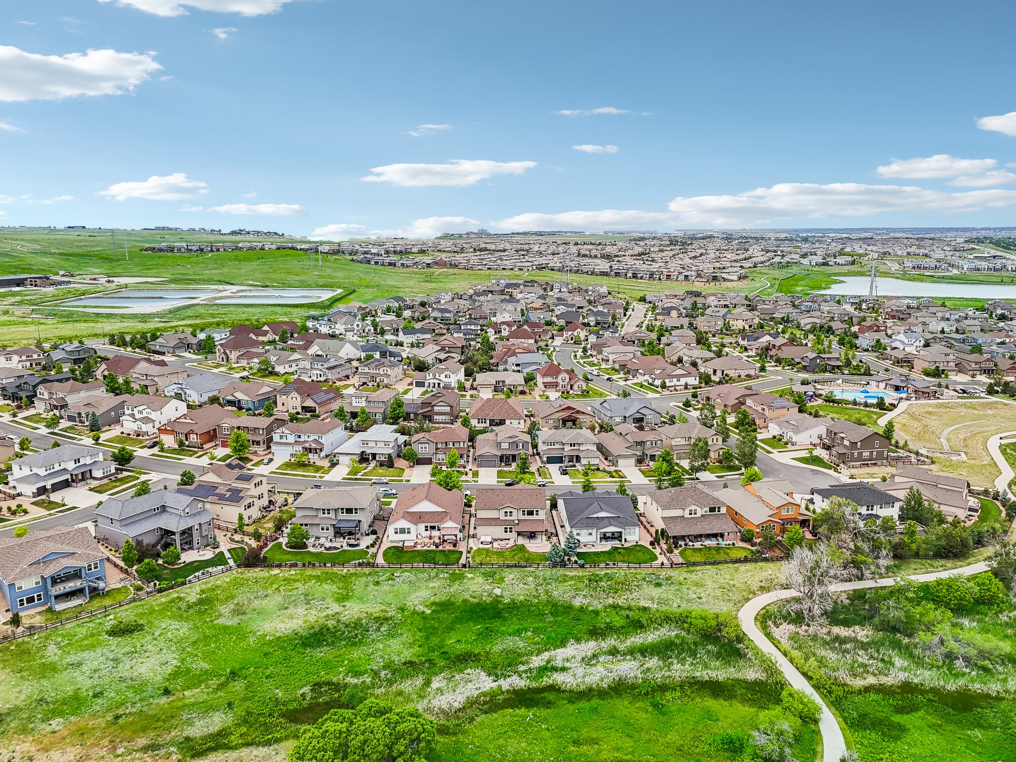 Aerial - Open Space and Trails Behind Home