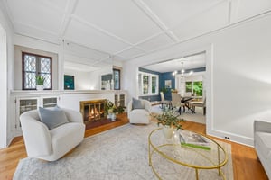ROOM FOR CONVERSATION. Pull up a chair, put on some music (maybe “Montclair, NJ 1956” by Elijah Fox) and let the evening unfold. The living room feels connected to the rest of the house without losing its cozy character.
