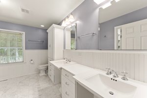 primary bath with marble heated floors