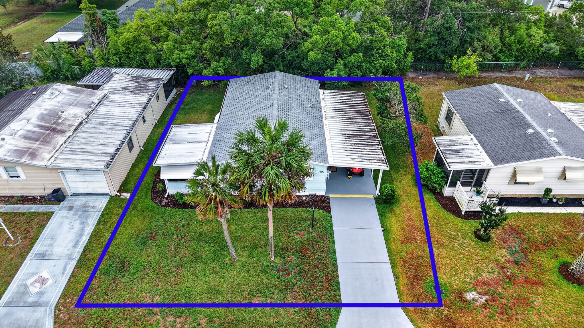 Aerial Front Elevation with Property Lines and Rear PRIVACY LANDSCAPING!
