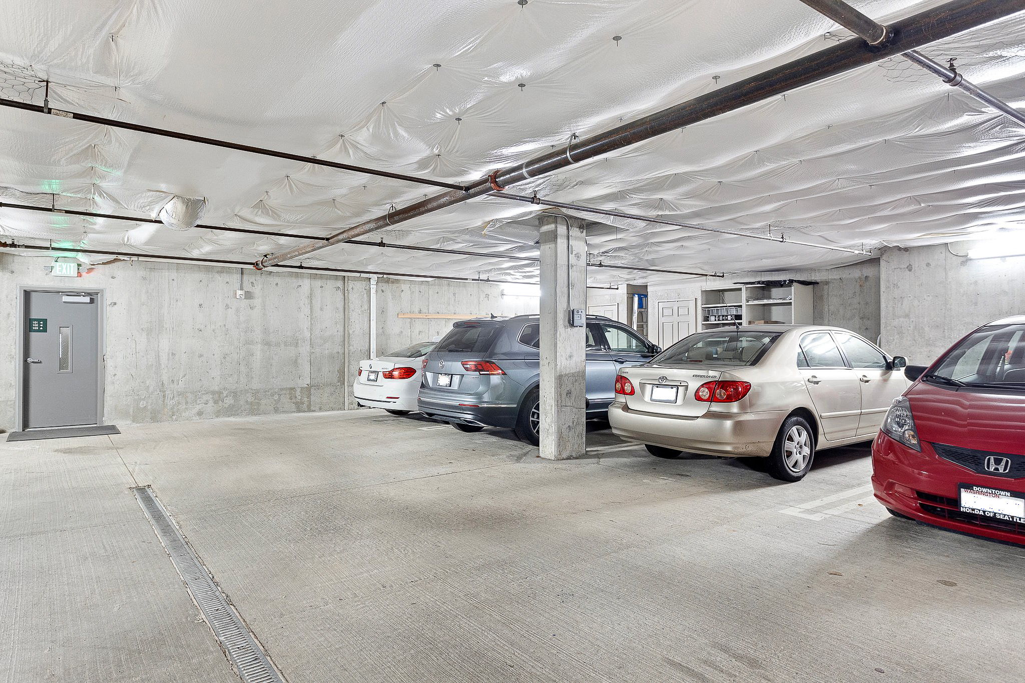 Secure, convenient parking: Steps down the hall is your secure parking garage.