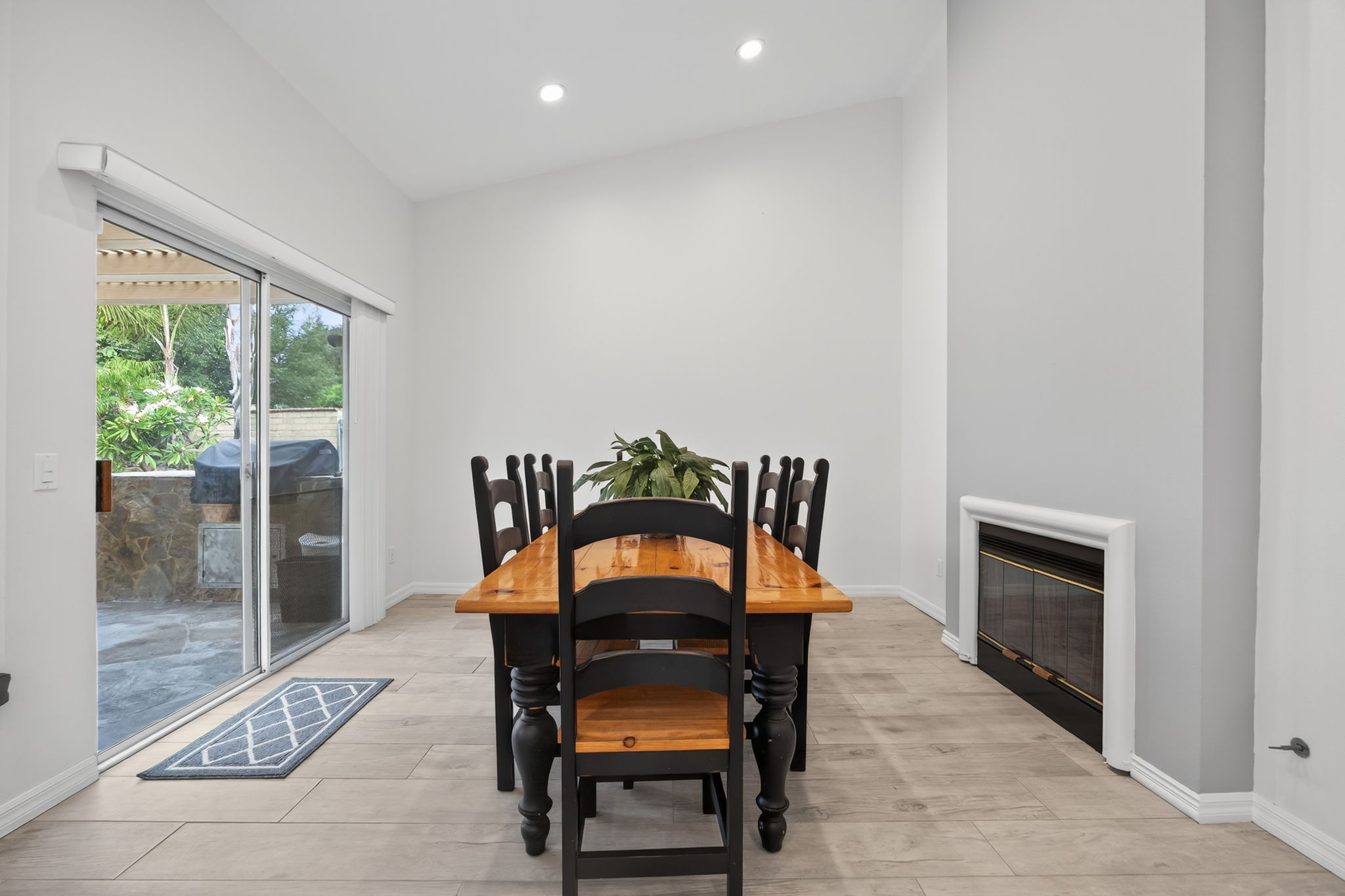 Double-sided fireplace = twice the cozy.