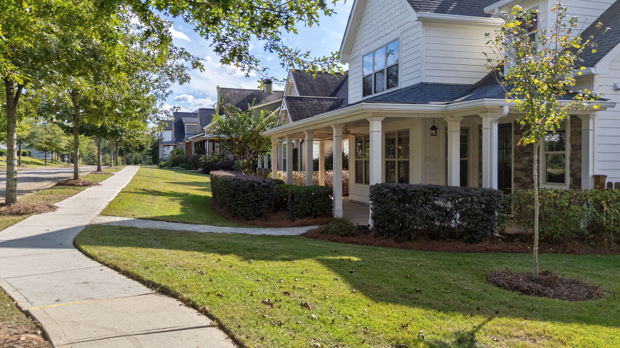 Sidewalk lined neighborhood streets