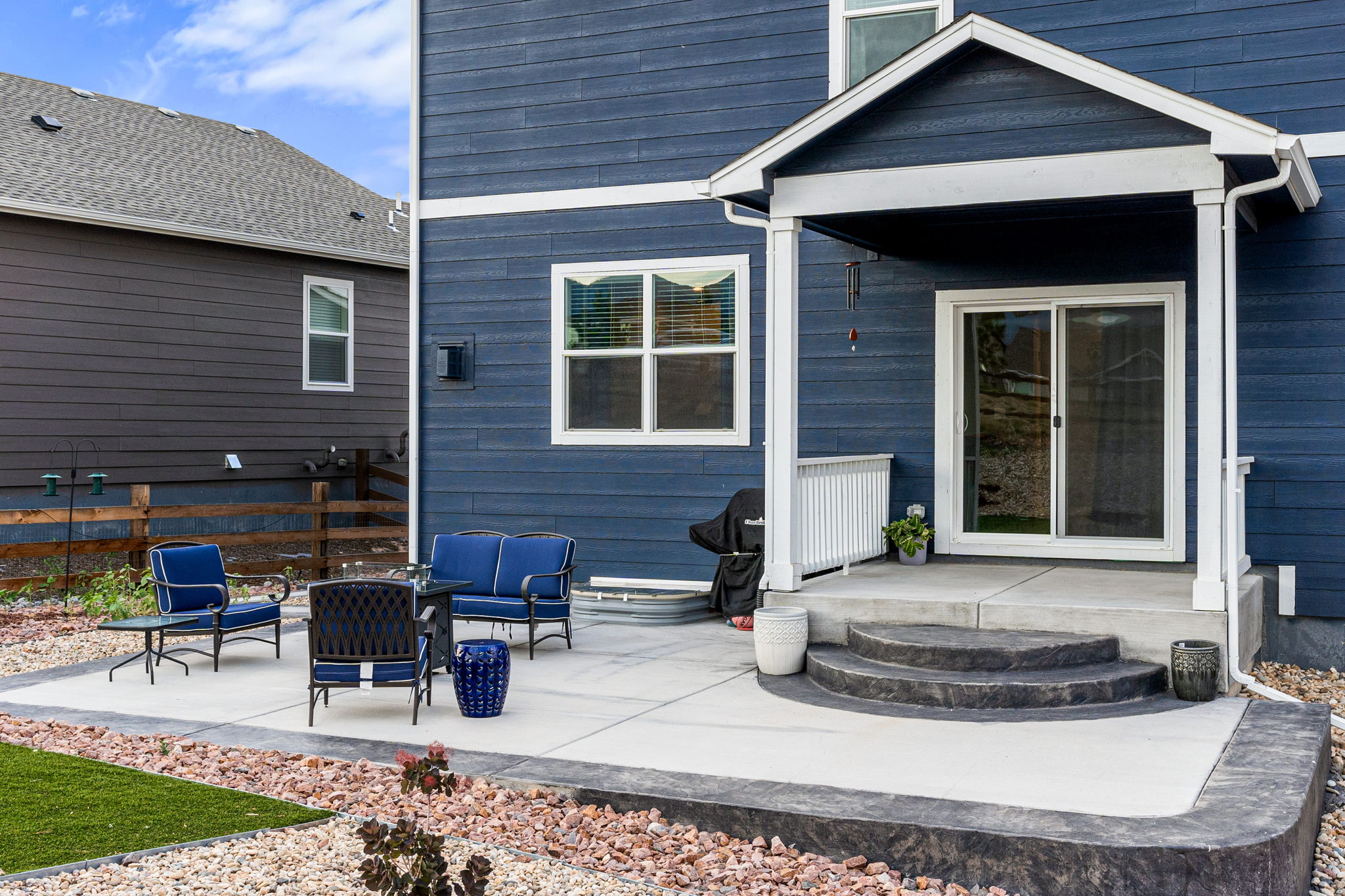 Large stamped concrete accented patio is perfect for enjoying those mountain views!