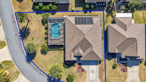 Aerial with Property Lines, Spacious Corner Lot, and Swimming Pool
