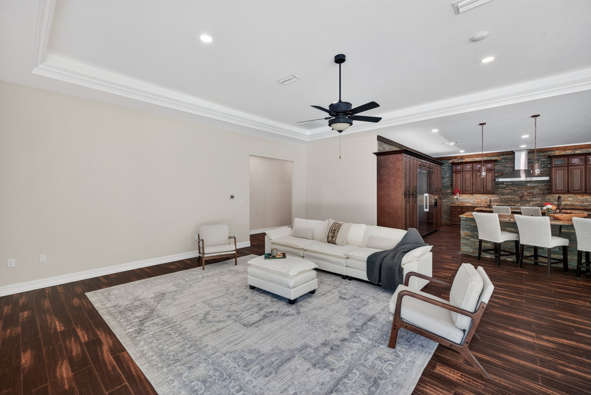 Living Room open to the kitchen.