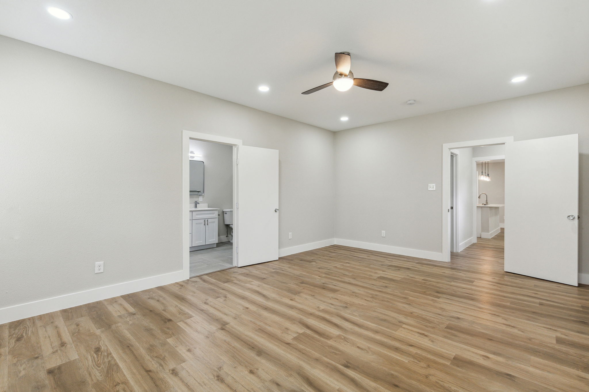 Large split primary bedroom with separate heating and cooling