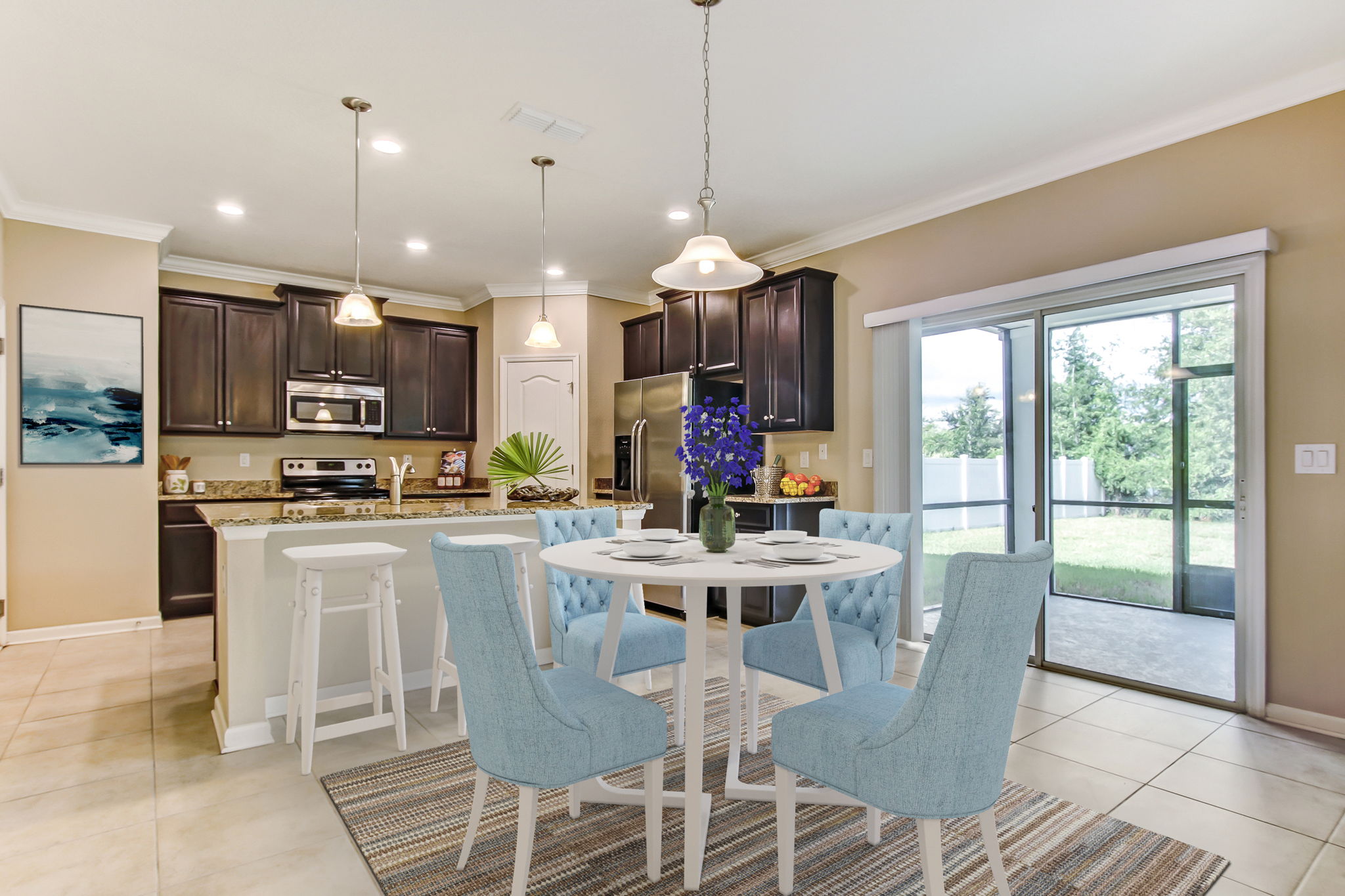 Options for eating at the dining nook, island counter or your screened lanai.