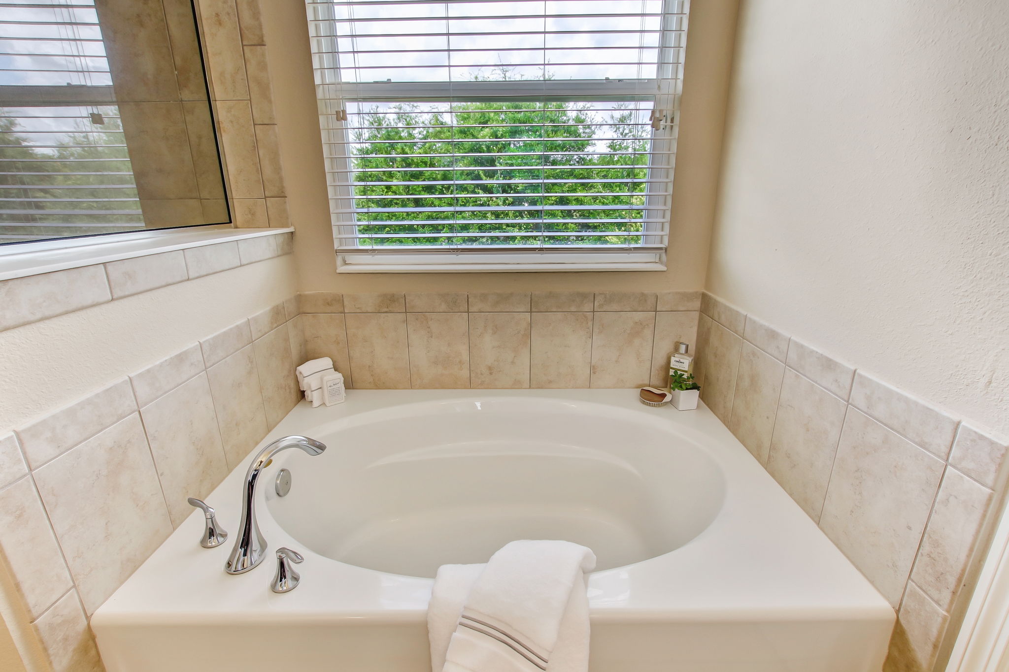 Enjoy a peaceful soak and the lovely view