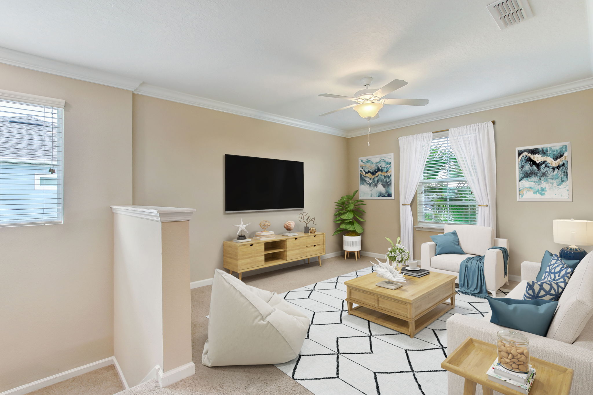 The upstairs loft provides another casual living area