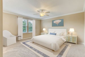 Large master bedroom, bright and roomy with water views