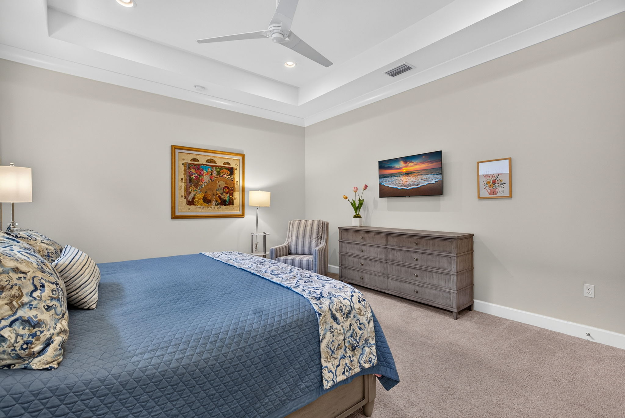 Wait until you see the walk-in closet with custom shelving and a space saving pocket door!
