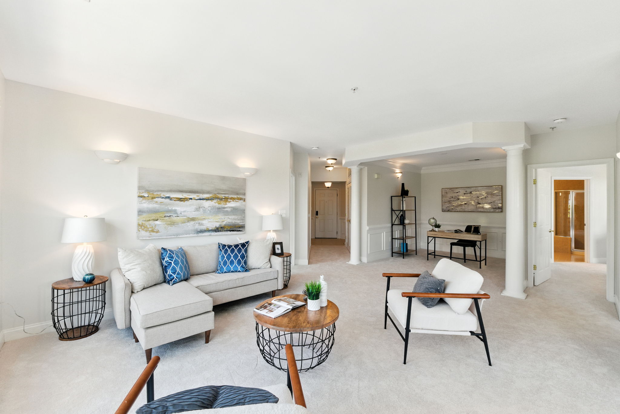 Spacious Living Area Open to Office Area