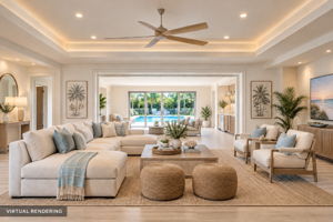 Coastal Living Room with Pool Views
